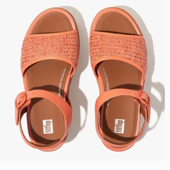 NEW  FITFLOP Leather Eloise Espadrille Wedge Sandals Light Tan  255 492 - Picture 4 of 7